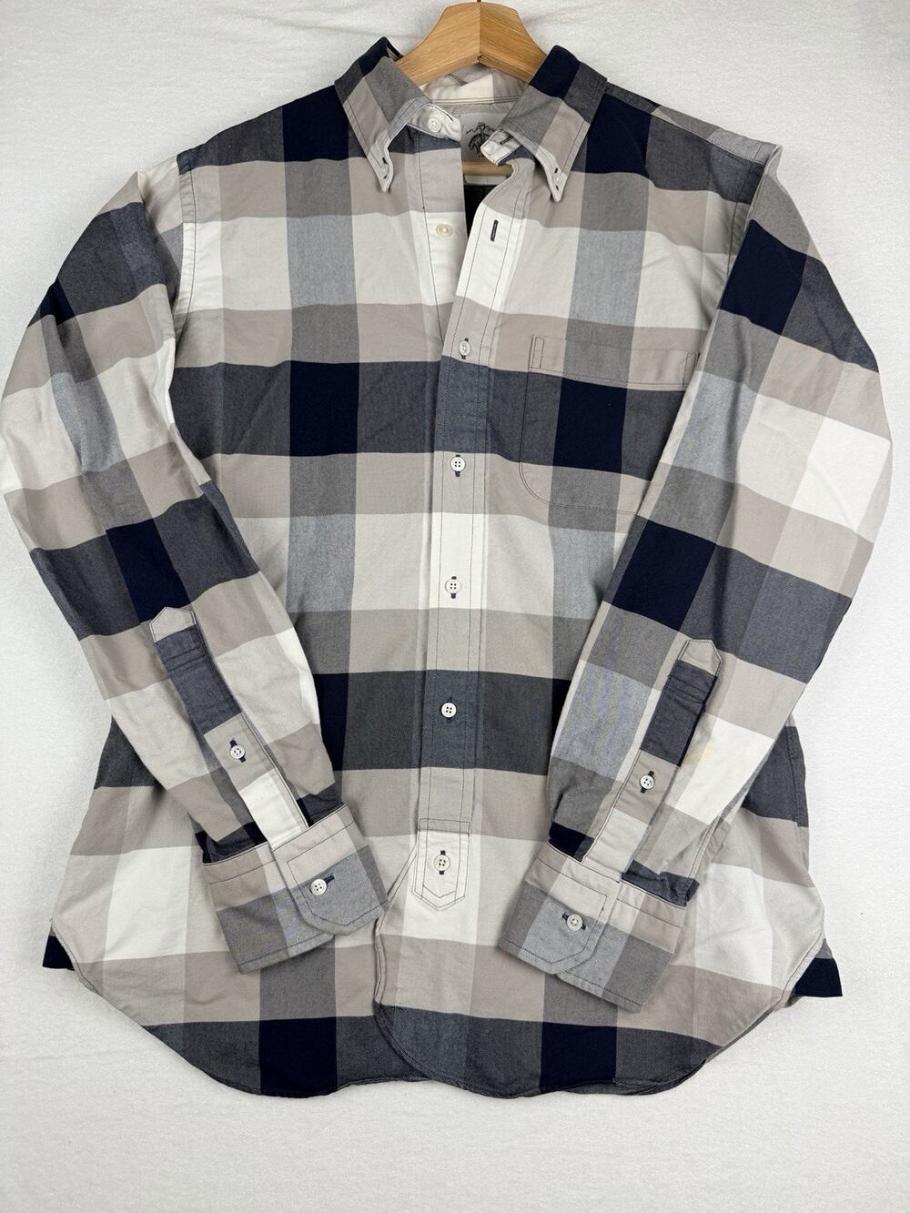 Brooks Brothers Shirt Men’s L Navy Gray Plaid Made USA Cotton Button Down